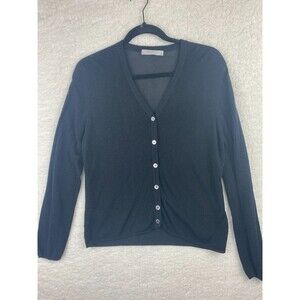 Hawico of Scotland Cardigan Sweater L Black V-Neck Button Front Viscose & Cotton